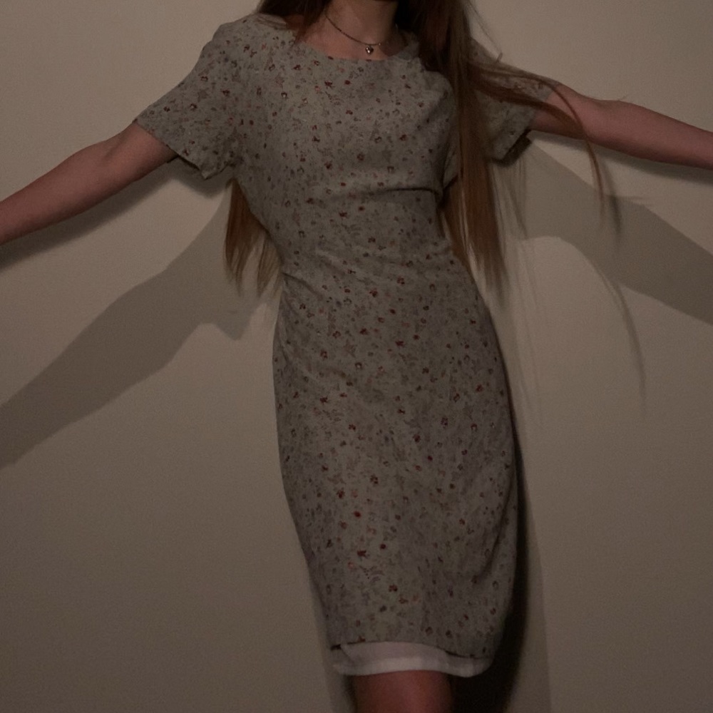 VINTAGE Tie-Back Teal Flowered Dress